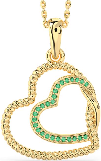 Emerald Gold Heart Knot Necklace