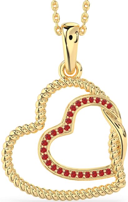 Ruby Gold Heart Knot Necklace