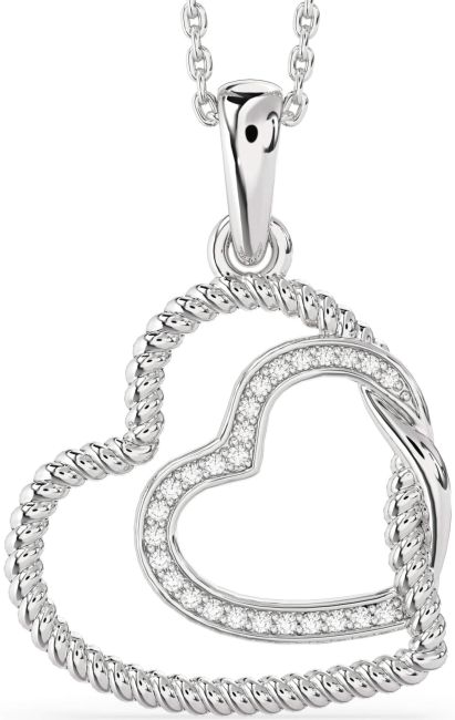 Diamond Silver Heart Knot Necklace