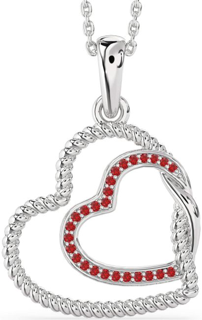 Ruby Silver Heart Knot Necklace