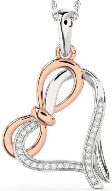 Diamond White Rose Gold Heart Infinity Bow Necklace
