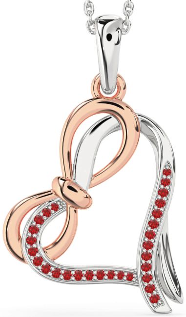 Ruby Rose Gold Silver Heart Infinity Bow Necklace