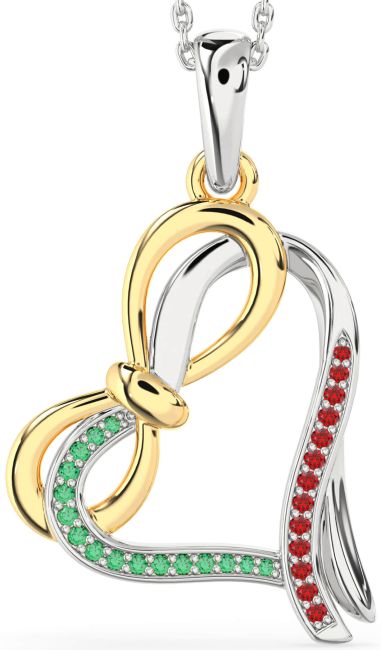 Emerald & Ruby Gold Silver Heart Infinity Bow Necklace