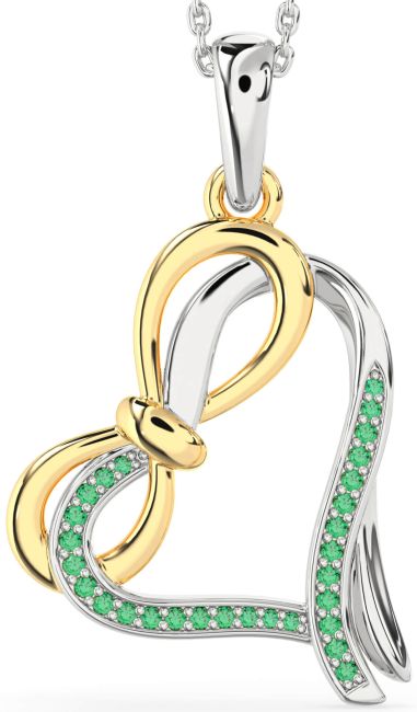 Emerald Gold Silver Heart Infinity Bow Necklace