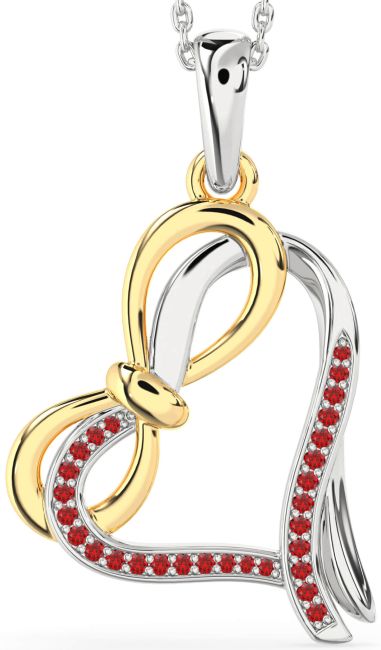 Ruby Gold Silver Heart Infinity Bow Necklace