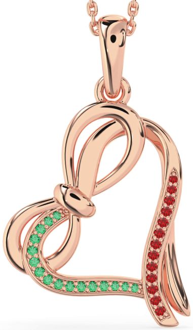 Emerald & Ruby Rose Gold Heart Infinity Bow Necklace