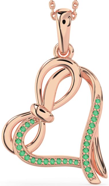 Emerald Rose Gold Heart Infinity Bow Necklace