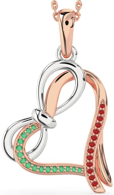 Emerald & Ruby Rose Gold Silver Heart Infinity Bow Necklace