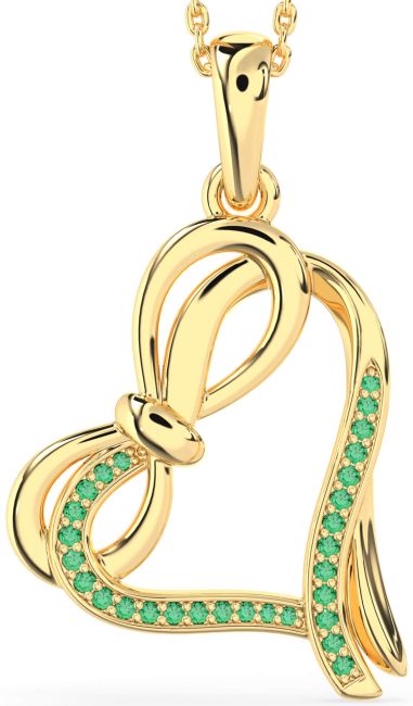Emerald Gold Heart Infinity Bow Necklace