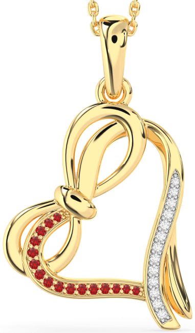 Diamond & Ruby Gold Heart Infinity Bow Necklace