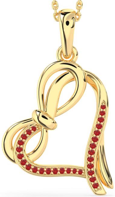 Ruby Gold Heart Infinity Bow Necklace