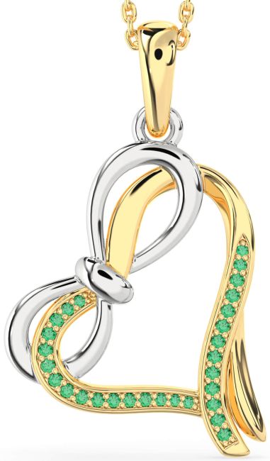 Emerald Gold Silver Heart Infinity Bow Necklace