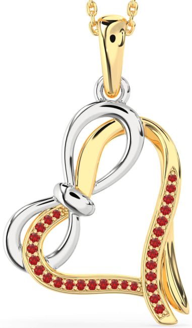 Ruby Gold Silver Heart Infinity Bow Necklace