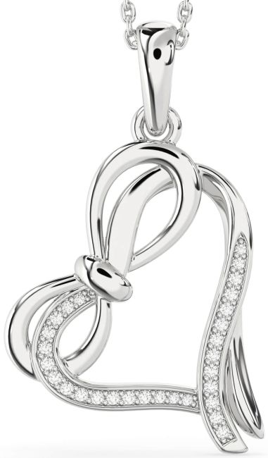 Diamond Silver Heart Infinity Bow Necklace