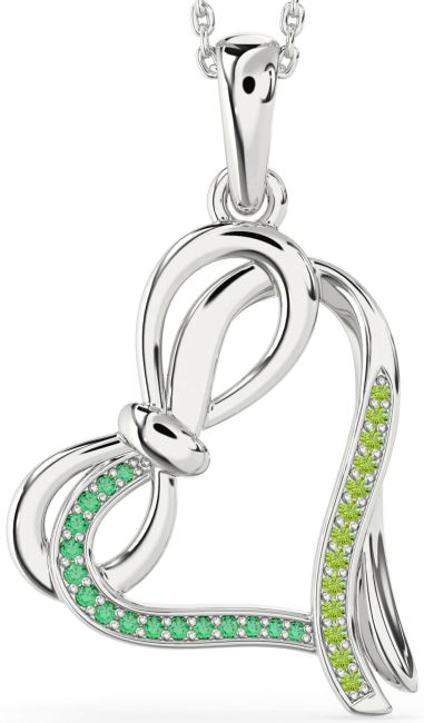 Emerald & Peridot Silver Heart Infinity Bow Necklace