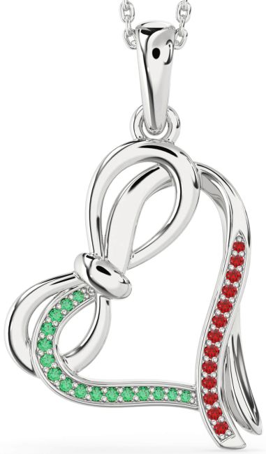 Emerald & Ruby Silver Heart Infinity Bow Necklace