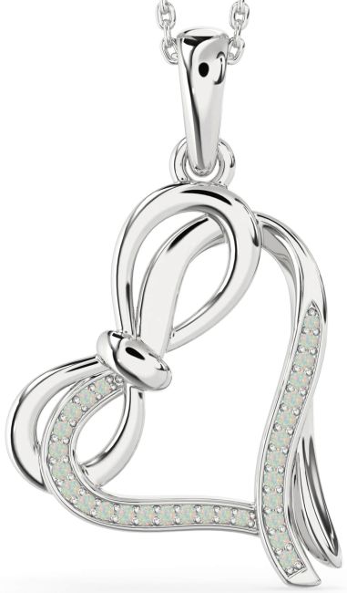 Opal Silver Heart Infinity Bow Necklace