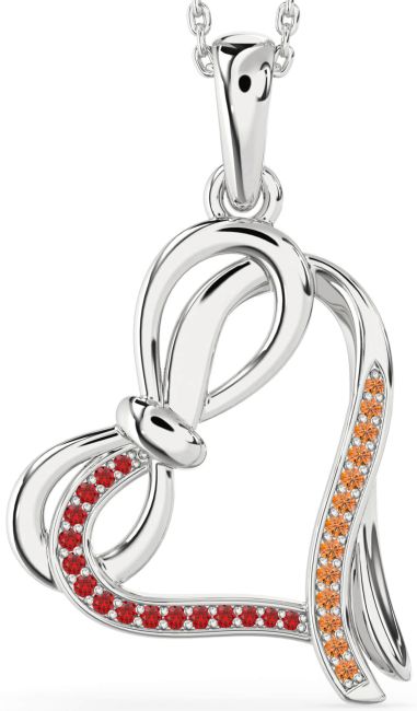 Ruby & Citrine Silver Heart Infinity Bow Necklace