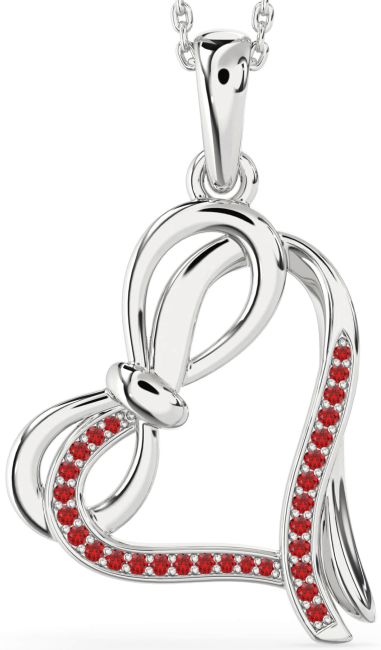 Ruby Silver Heart Infinity Bow Necklace