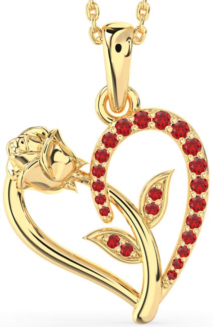 Ruby Gold Heart Flower Necklace