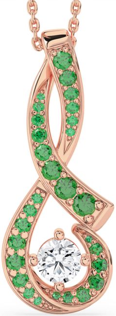 Large Emerald & Diamond Rose Gold Infinity Necklace