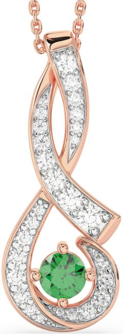 Large Diamond & Emerald Rose Gold Infinity Necklace