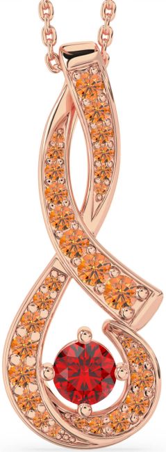 Large Ruby & Citrine Rose Gold Infinity Necklace