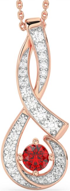 Large Diamond & Ruby Rose Gold Infinity Necklace
