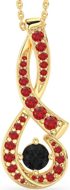 Large Black Diamond & Ruby Gold Infinity Necklace
