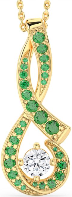 Large Emerald & Diamond Gold Infinity Necklace