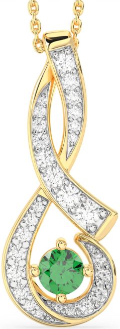 Large Diamond & Emerald Gold Infinity Necklace