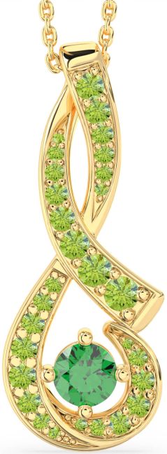 Large Emerald & Peridot Gold Infinity Necklace