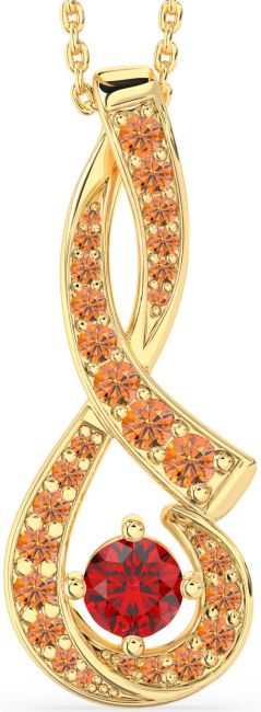 Large Ruby & Citrine Gold Silver Infinity Necklace