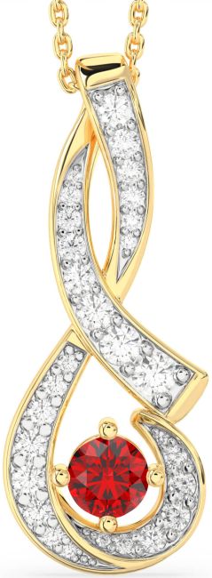 Large Diamond & Ruby Gold Infinity Necklace