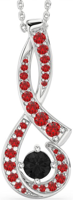 Large Black Diamond & Ruby Silver Infinity Necklace