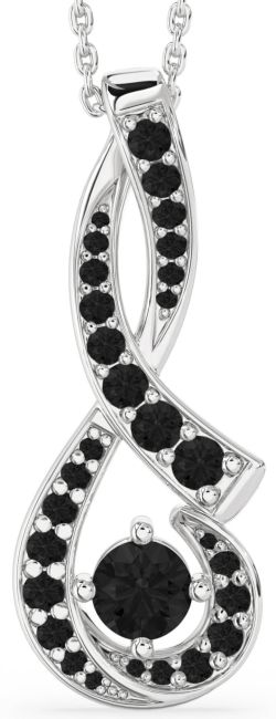 Large Black Diamond Silver Infinity Necklace