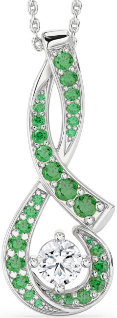 Large Emerald & Diamond Silver Infinity Necklace