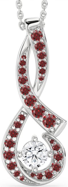 Large Diamond & Garnet Silver Infinity Necklace