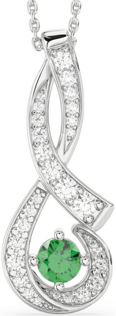 Large Diamond & Emerald Silver Infinity Necklace