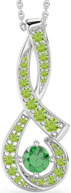 Large Emerald & Peridot Silver Infinity Necklace