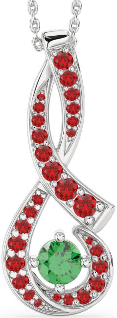 Large Emerald & Ruby Silver Infinity Necklace