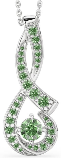 Large Green Diamond Silver Infinity Necklace
