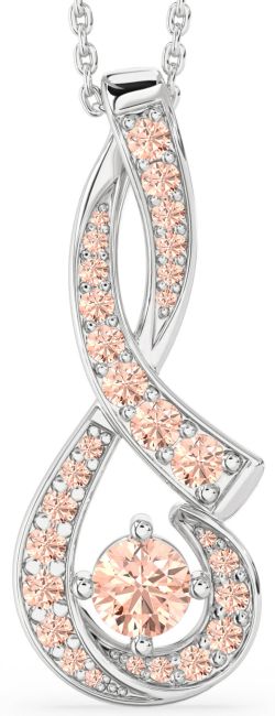 Large Morganite Silver Infinity Necklace