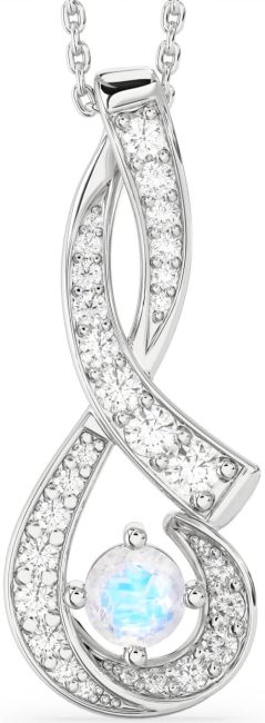 Large Diamond & Moonstone Silver Infinity Necklace
