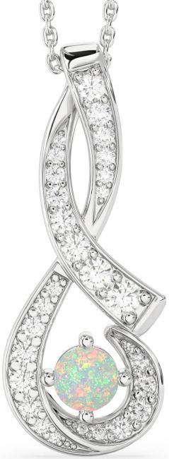 Large Diamond & Opal Silver Infinity Necklace