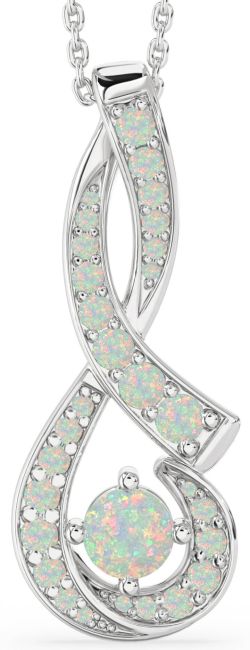 Large Opal Silver Infinity Necklace