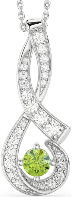 Large Diamond & Peridot Silver Infinity Necklace