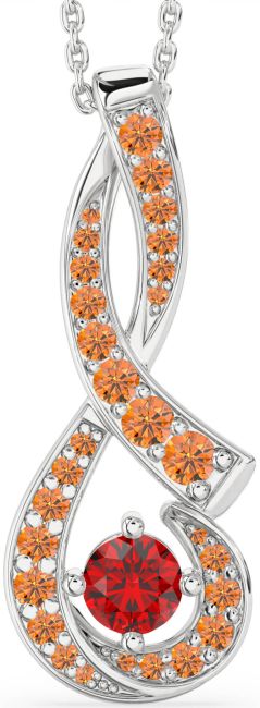 Large Ruby & Citrine Silver Infinity Necklace