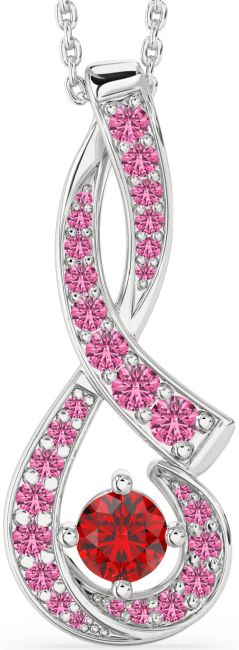 Large Ruby & Pink Sapphire Silver Infinity Necklace