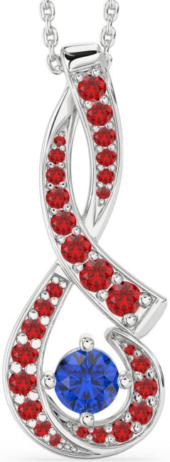Large Blue Sapphire & Ruby Silver Infinity Necklace